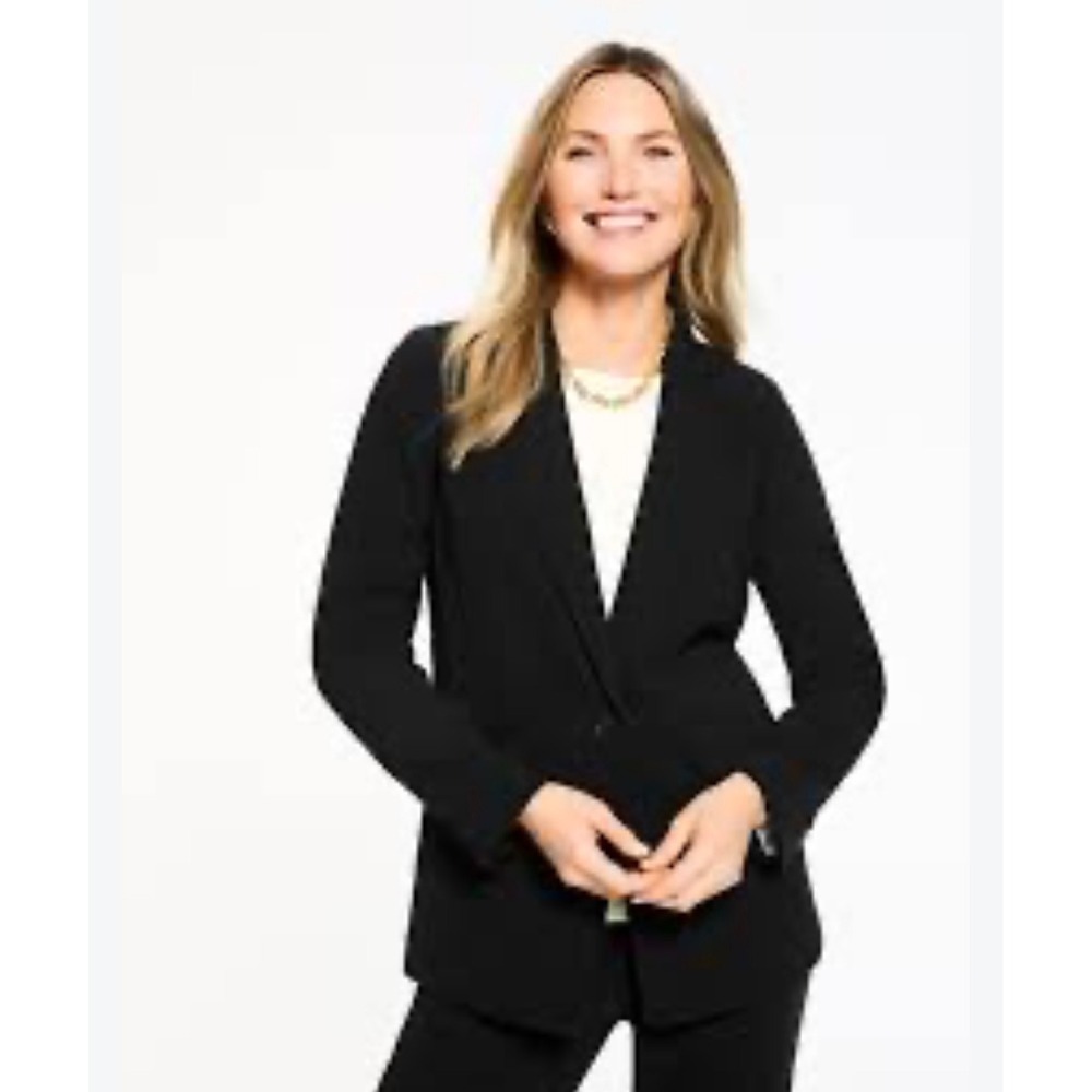 Talbots Womens Black Long Single Button Blazer Jacket Size 18L Notch Lapel